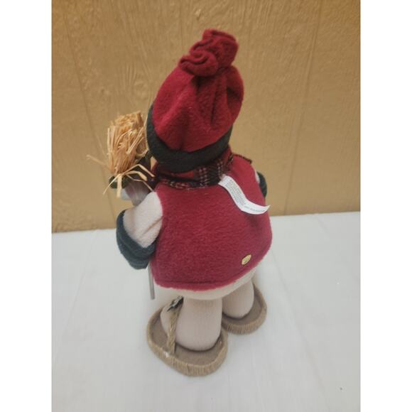 Snowman In Snowshoes Standing 14" Broom Pale of Snowballs Table Top Decor - Picture 6 of 8
